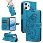 For Xiaomi Redmi 12 5G / 4G / Note 12R Swallowtail Butterfly Embossed Leather Phone Case(Blue) - 1
