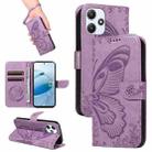 For Xiaomi Redmi 12 5G / 4G / Note 12R Swallowtail Butterfly Embossed Leather Phone Case(Purple) - 1