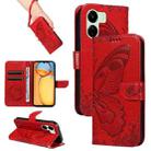 For Xiaomi Redmi 13C / Poco C65 Swallowtail Butterfly Embossed Leather Phone Case(Red) - 1