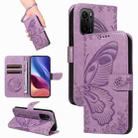 For Xiaomi Poco F3 / 11i Swallowtail Butterfly Embossed Leather Phone Case(Purple) - 1