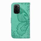 For Xiaomi Poco F3 / 11i Swallowtail Butterfly Embossed Leather Phone Case(Green) - 3