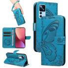 For Xiaomi Redmi K50 Ultra Swallowtail Butterfly Embossed Leather Phone Case(Blue) - 1