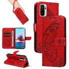 For Xiaomi Redmi Note 10 4G / 10S Swallowtail Butterfly Embossed Leather Phone Case(Red) - 1