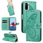 For Xiaomi Poco M5s Swallowtail Butterfly Embossed Leather Phone Case(Green) - 1