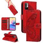 For Xiaomi Redmi Note 10 5G / 10T Swallowtail Butterfly Embossed Leather Phone Case(Red) - 1
