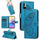 For Xiaomi Poco M3 Pro 5G Swallowtail Butterfly Embossed Leather Phone Case(Blue) - 1