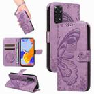 For Xiaomi Redmi Note 11 4G / 11S Swallowtail Butterfly Embossed Leather Phone Case(Purple) - 1