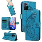 For Xiaomi Poco M4 Pro 5G Swallowtail Butterfly Embossed Leather Phone Case(Blue) - 1