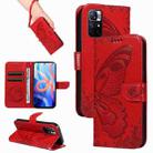 For Xiaomi Poco M4 Pro 5G Swallowtail Butterfly Embossed Leather Phone Case(Red) - 1