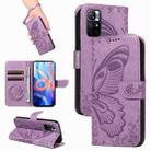 For Xiaomi Poco M4 Pro 5G Swallowtail Butterfly Embossed Leather Phone Case(Purple) - 1