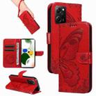 For Xiaomi Poco X5 Pro 5G Swallowtail Butterfly Embossed Leather Phone Case(Red) - 1