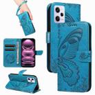 For Xiaomi Redmi Note 12 Pro 5G Global Swallowtail Butterfly Embossed Leather Phone Case(Blue) - 1