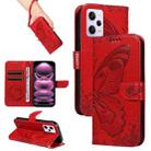 For Xiaomi Redmi Note 12 Pro 5G Global Swallowtail Butterfly Embossed Leather Phone Case(Red) - 1