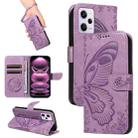 For Xiaomi Redmi Note 12 Pro 5G Global Swallowtail Butterfly Embossed Leather Phone Case(Purple) - 1