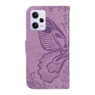For Xiaomi Redmi Note 12 Pro 5G Global Swallowtail Butterfly Embossed Leather Phone Case(Purple) - 3