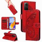 For Xiaomi Redmi Note 12S 4G / 11 / 11S Swallowtail Butterfly Embossed Leather Phone Case(Red) - 1