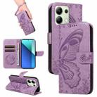 For Xiaomi Redmi Note 13 4G Swallowtail Butterfly Embossed Leather Phone Case(Purple) - 1