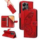 For Xiaomi Redmi Note 13 Pro 4G Swallowtail Butterfly Embossed Leather Phone Case(Red) - 1