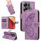 For Xiaomi Poco M6 Pro 4G Swallowtail Butterfly Embossed Leather Phone Case(Purple) - 1