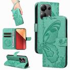 For Xiaomi Poco M6 Pro 4G Swallowtail Butterfly Embossed Leather Phone Case(Green) - 1