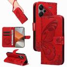 For Xiaomi Redmi Note 13 Pro+ Swallowtail Butterfly Embossed Leather Phone Case(Red) - 1