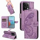 For Xiaomi Poco X6 5G Swallowtail Butterfly Embossed Leather Phone Case(Purple) - 1