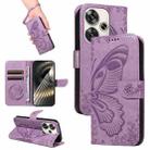 For Xiaomi Poco F6 Swallowtail Butterfly Embossed Leather Phone Case(Purple) - 1