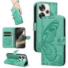 For Xiaomi Poco F6 Swallowtail Butterfly Embossed Leather Phone Case(Green) - 1