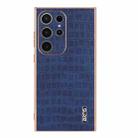 For Samsung Galaxy S22 Ultra 5G AZNS Electroplated Frame Crocodile Texture Full Coverage Phone Case(Blue) - 2