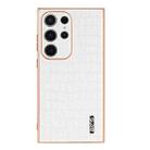 For Samsung Galaxy S22 Ultra 5G AZNS Electroplated Frame Crocodile Texture Full Coverage Phone Case(White) - 2