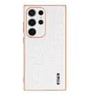 For Samsung Galaxy S23 Ultra 5G AZNS Electroplated Frame Crocodile Texture Full Coverage Phone Case(White) - 2