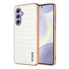 For Samsung Galaxy S23 FE 5G AZNS Electroplated Frame Crocodile Texture Full Coverage Phone Case(White) - 1