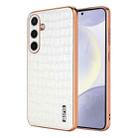 For Samsung Galaxy S24 5G AZNS Electroplated Frame Crocodile Texture Full Coverage Phone Case(White) - 1