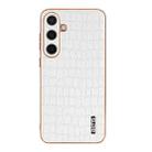 For Samsung Galaxy S24 5G AZNS Electroplated Frame Crocodile Texture Full Coverage Phone Case(White) - 2