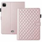 For iPad Pro 12.9 2022 / 2021 / 2020 Rhombus Lattice Leather Smart Tablet Case(Rose Gold) - 1