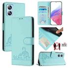 For Blackview A52 Cat Rat Embossed Pattern RFID Leather Phone Case with Lanyard(Mint Green) - 1