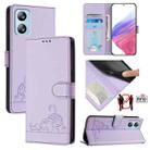 For Blackview A52 Cat Rat Embossed Pattern RFID Leather Phone Case with Lanyard(Purple) - 1