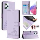 For Blackview A53 Cat Rat Embossed Pattern RFID Leather Phone Case with Lanyard(Purple) - 1