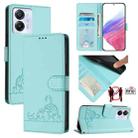 For Blackview Color 8 Cat Rat Embossed Pattern RFID Leather Phone Case with Lanyard(Mint Green) - 1