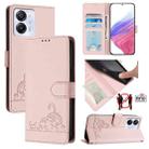 For Blackview Color 8 Cat Rat Embossed Pattern RFID Leather Phone Case with Lanyard(Pink) - 1