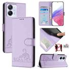 For Blackview Color 8 Cat Rat Embossed Pattern RFID Leather Phone Case with Lanyard(Purple) - 1