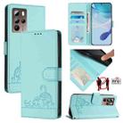 For HTC U24 Pro Cat Rat Embossed Pattern RFID Leather Phone Case with Lanyard(Mint Green) - 1