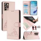 For HTC U24 Pro Cat Rat Embossed Pattern RFID Leather Phone Case with Lanyard(Pink) - 1