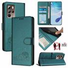 For HTC U24 Pro Cat Rat Embossed Pattern RFID Leather Phone Case with Lanyard(Peacock Green) - 1