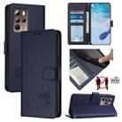 For HTC U24 Pro Cat Rat Embossed Pattern RFID Leather Phone Case with Lanyard(Blue) - 1