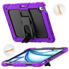 For iPad Air 13 2024 Silicone Hydric PC Tablet Case with Shoulder Strap & Holder(Purple) - 1