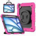 For iPad Air 11 2024 Handle Silicone Hydric PC Tablet Case with Shoulder Strap(Rose Red) - 1