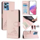 For Oukitel C32 Cat Rat Embossed Pattern RFID Leather Phone Case with Lanyard(Pink) - 1