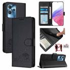 For Oukitel C32 Cat Rat Embossed Pattern RFID Leather Phone Case with Lanyard(Black) - 1