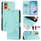 For Oukitel C33 Cat Rat Embossed Pattern RFID Leather Phone Case with Lanyard(Mint Green) - 1